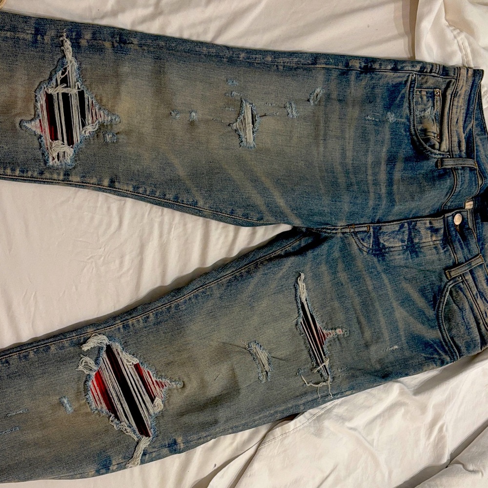 AMIRI Blue Distressed Slim Jeans